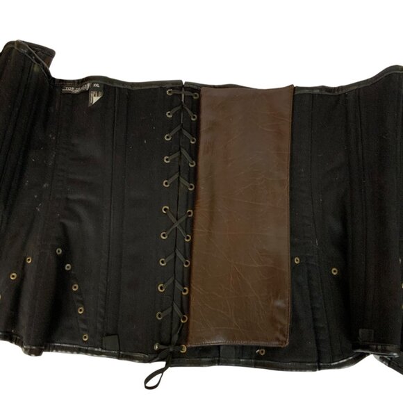 Top Drawer By Daisy Steel Boned Corset with Rivets XXL Black Brown Faux Leather - Picture 3 of 5